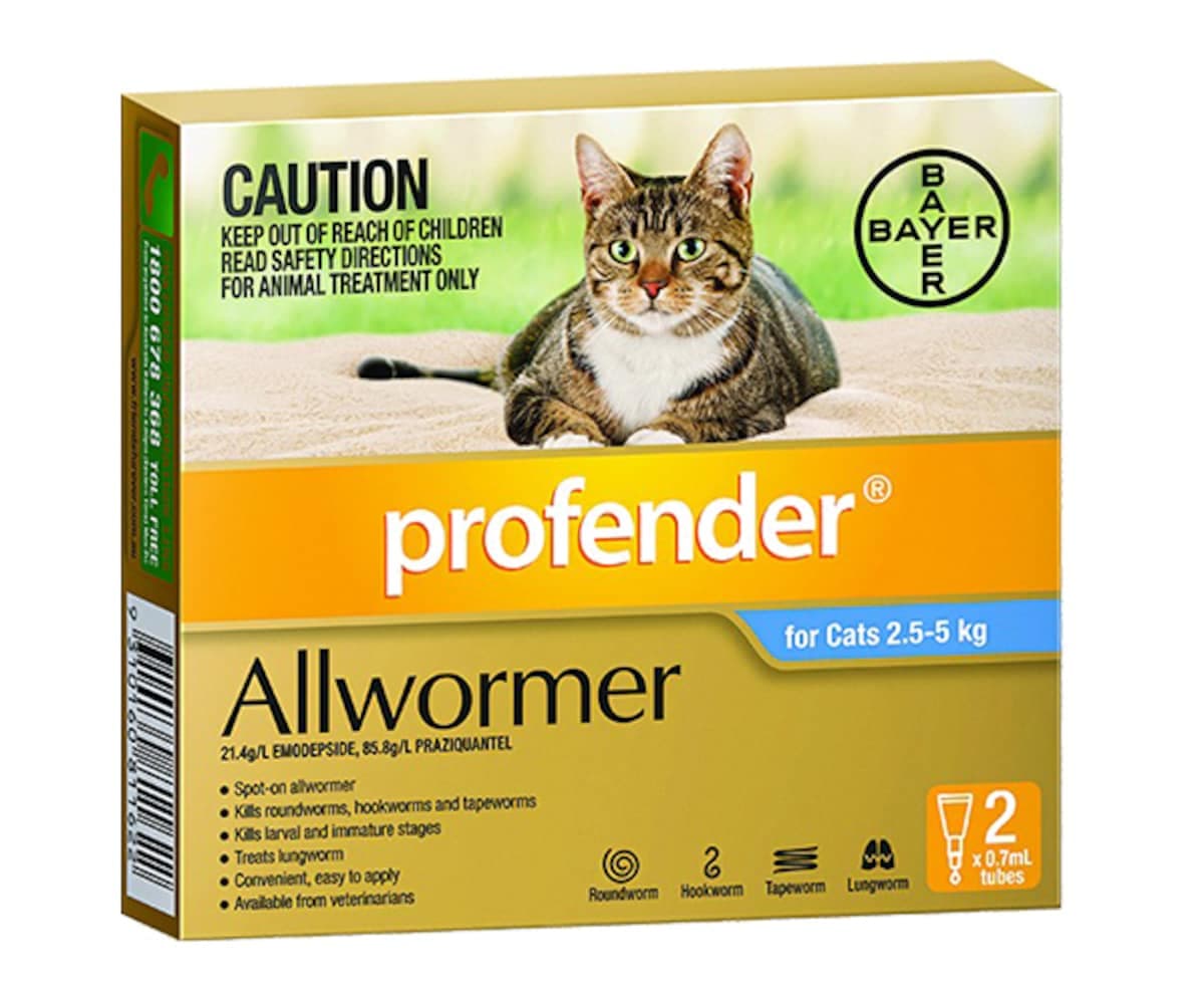 Profender Cats Allwormer Medium Blue 2.5-5Kg 2 X 0.7Ml