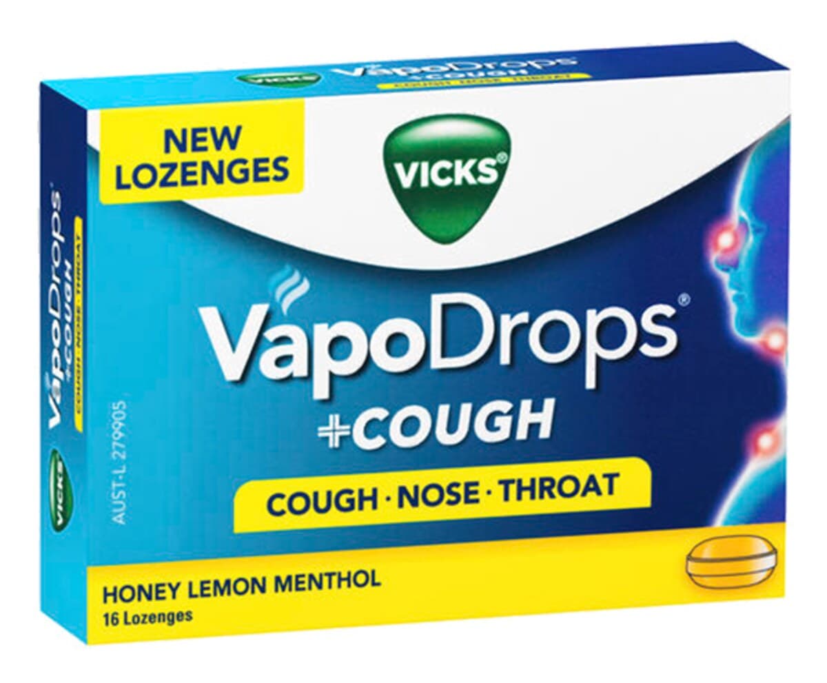 Vicks Vapodrops + Cough Honey Lemon Menthol Lozenges 16 Pack