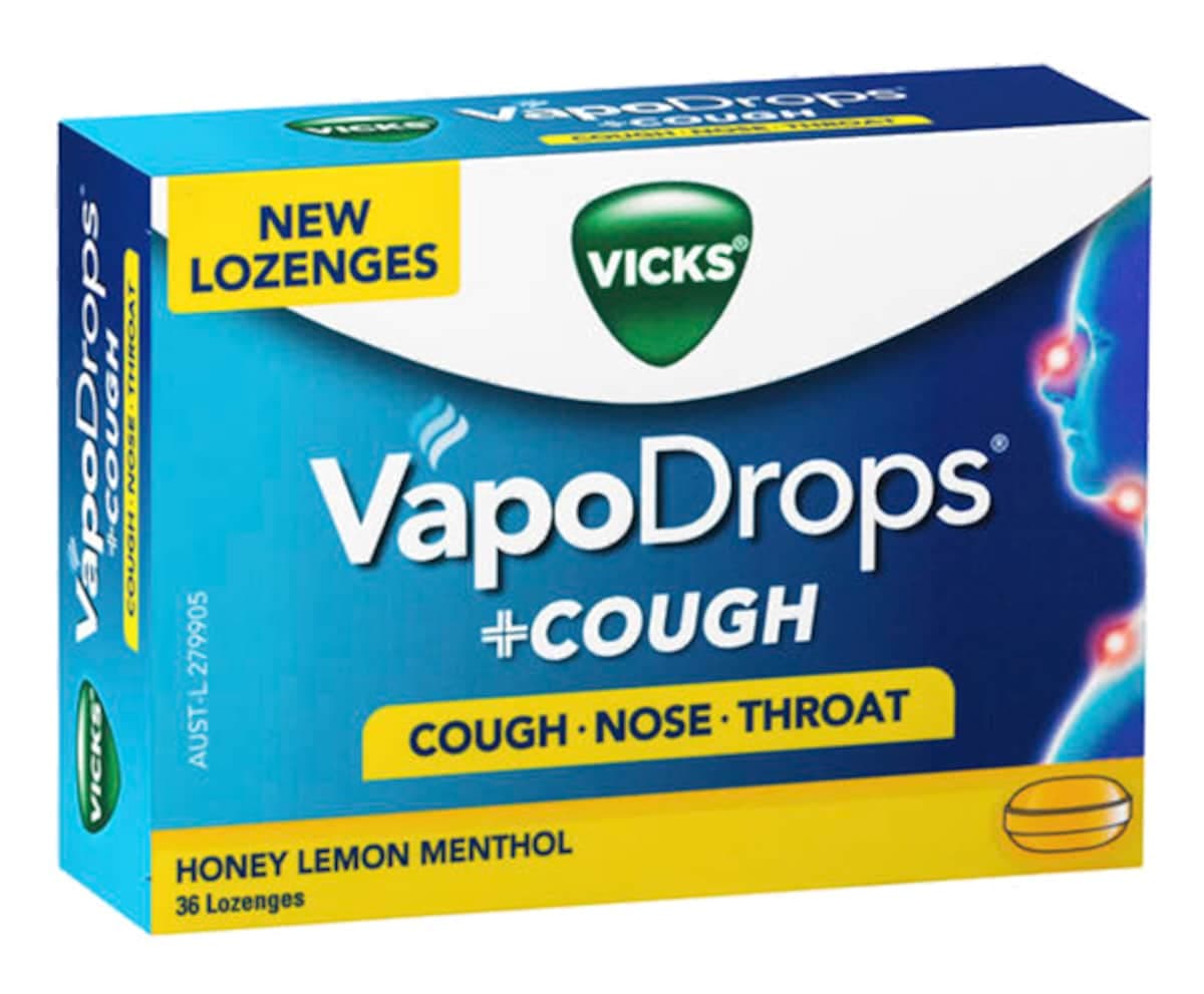 Vicks Vapodrops + Cough Honey Lemon Menthol Lozenges 36 Pack