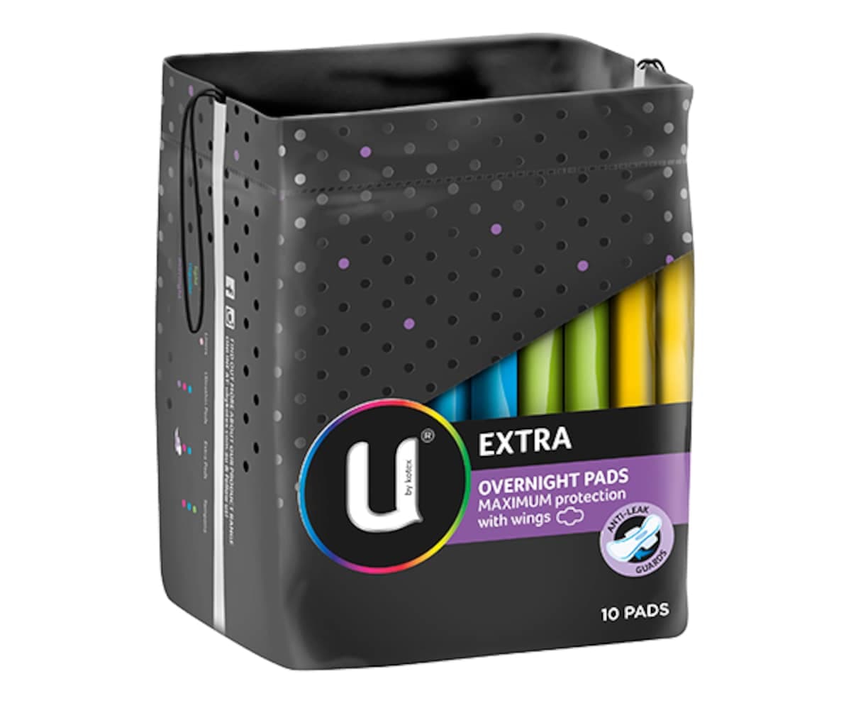 Thumbnail U By Kotex Extra Overnight Pads With Wings 10 Pack