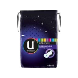 U By Kotex Ultrathins Overnight Long Wing Pads 8 Pack