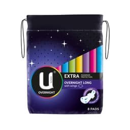 U By Kotex Extra Overnight Long Pads With Wings 8 Pack