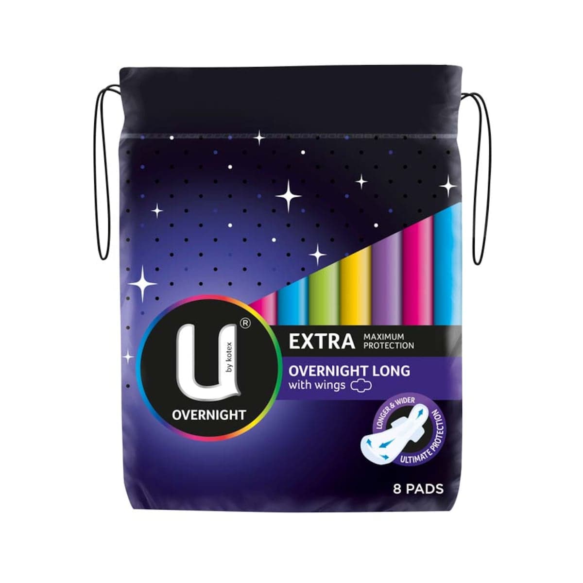 Thumbnail U By Kotex Extra Overnight Long Pads With Wings 8 Pack