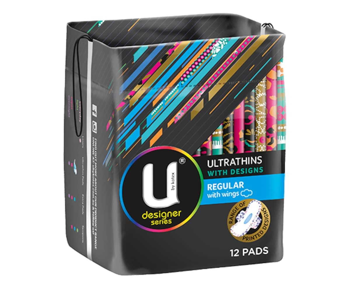 Thumbnail U By Kotex Ultrathins With Designs Regular Wing Pads 12 Pack