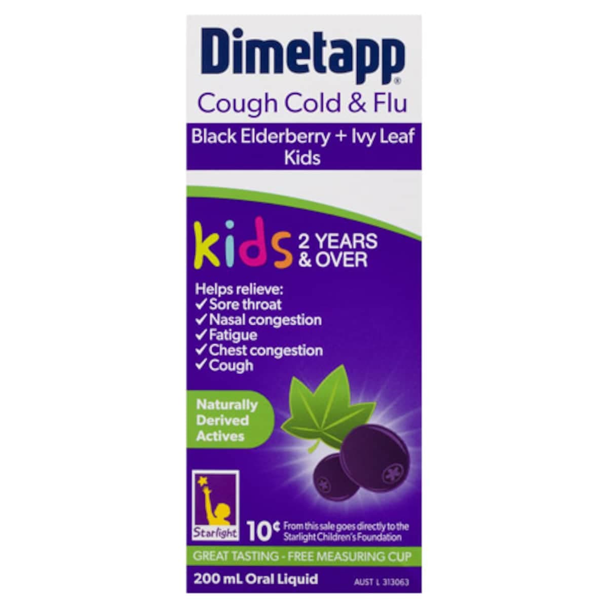 Dimetapp Kids 2+ Years Cough Cold & Flu Elderberry + Ivy Leaf 200Ml