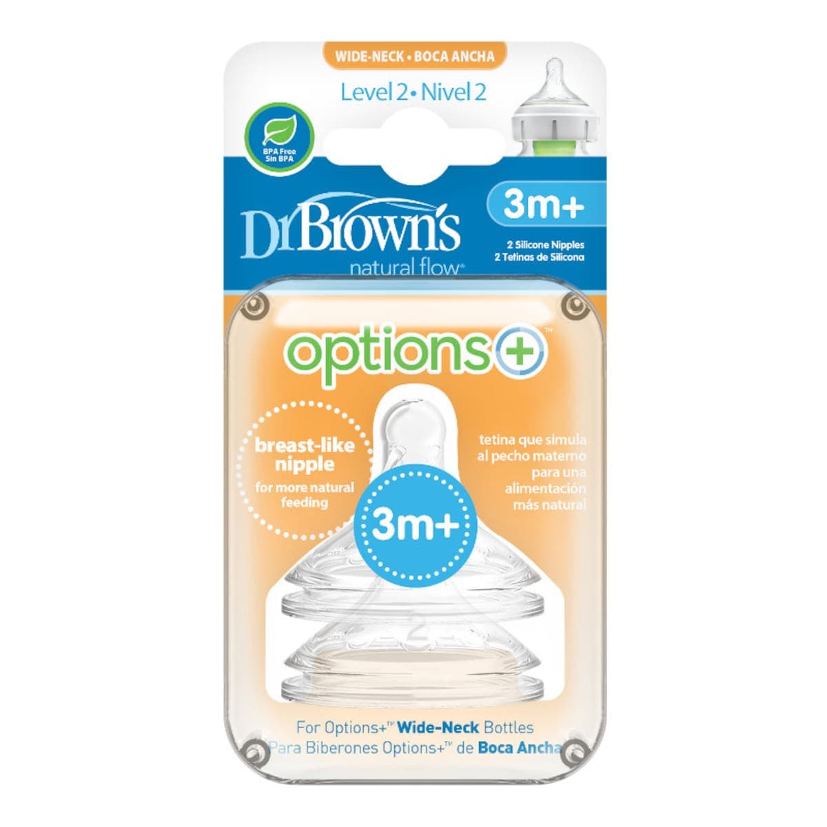 Dr Brown's Options+ Level 2 Wide Neck Teat 2 Pack