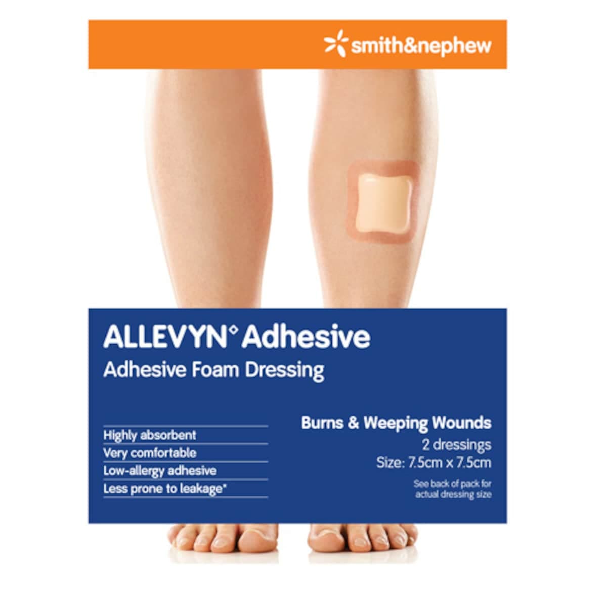 Allevyn Adhesive Foam Dressing 7.5 X 7.5Cm 2 Pack By Smith & Nephew