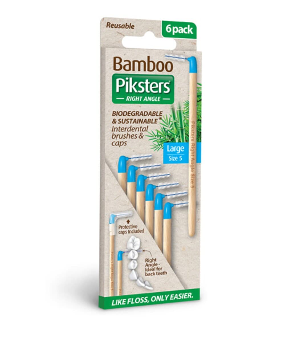 Piksters Bamboo Right Angle Intertendental Brush Size 5 Blue 6 Pack