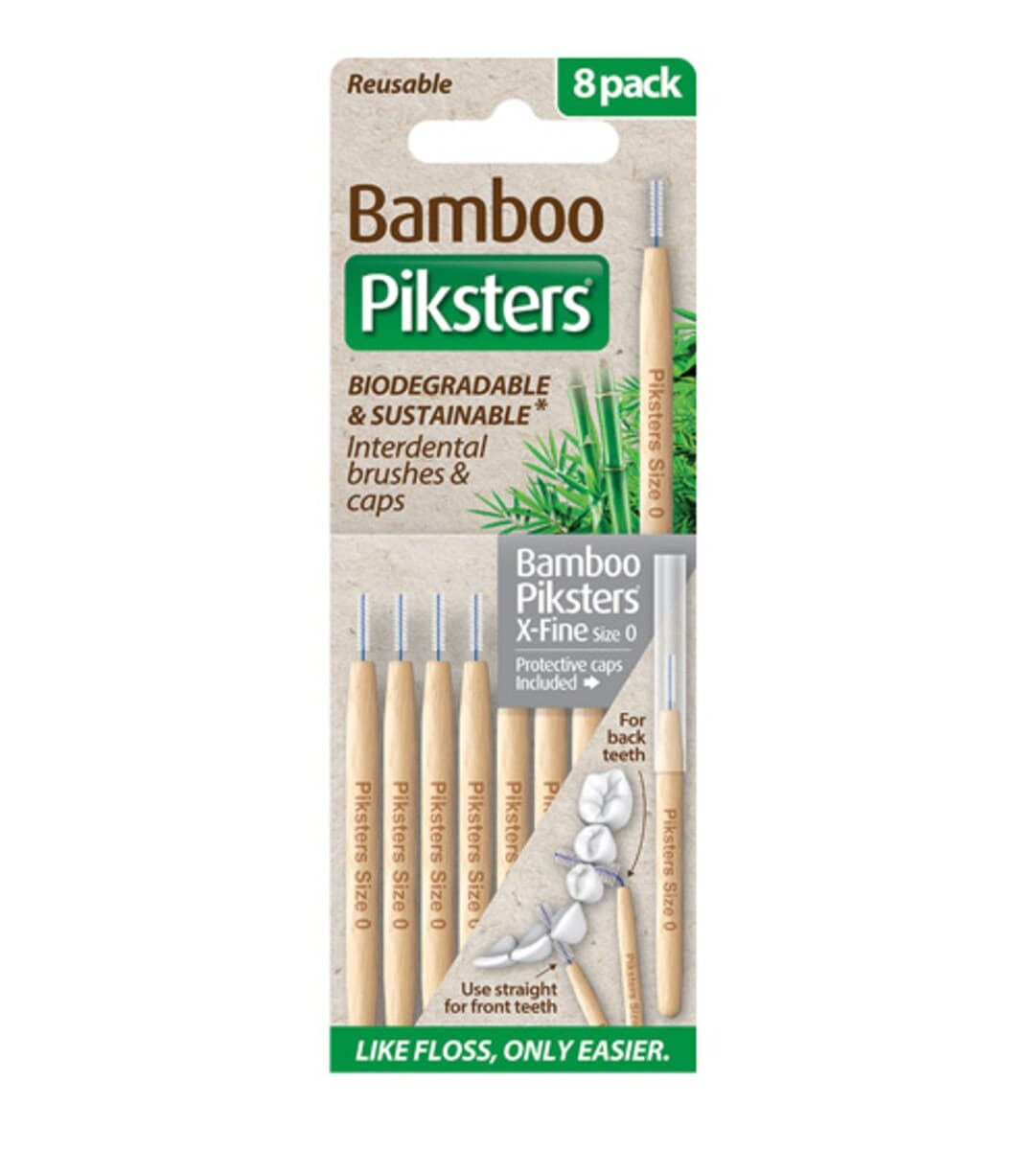 Piksters Bamboo Interdental Brush Size 0 Grey 8 Pack