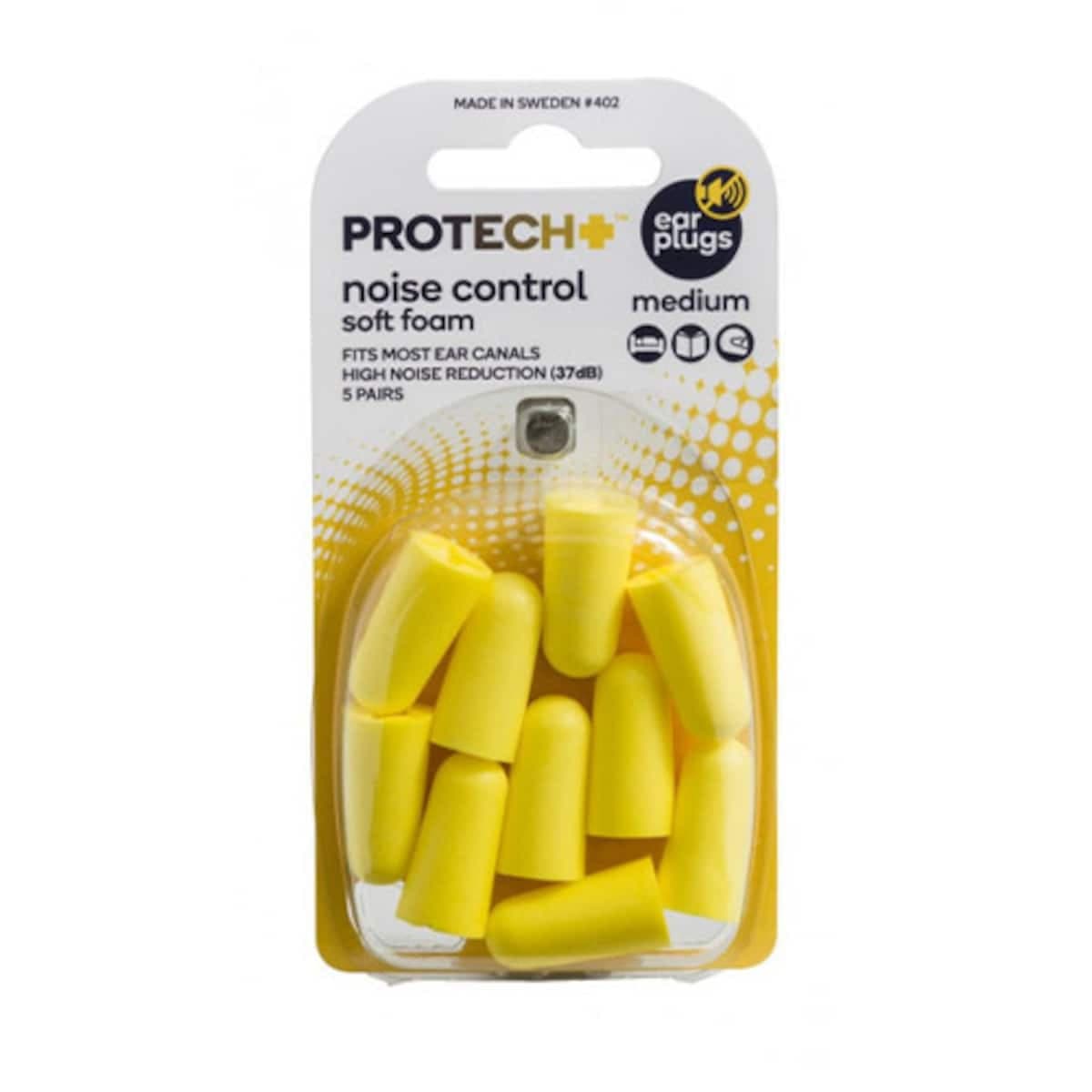 Protech Noise Control Medium Soft Foam Ear Plugs 5 Pairs