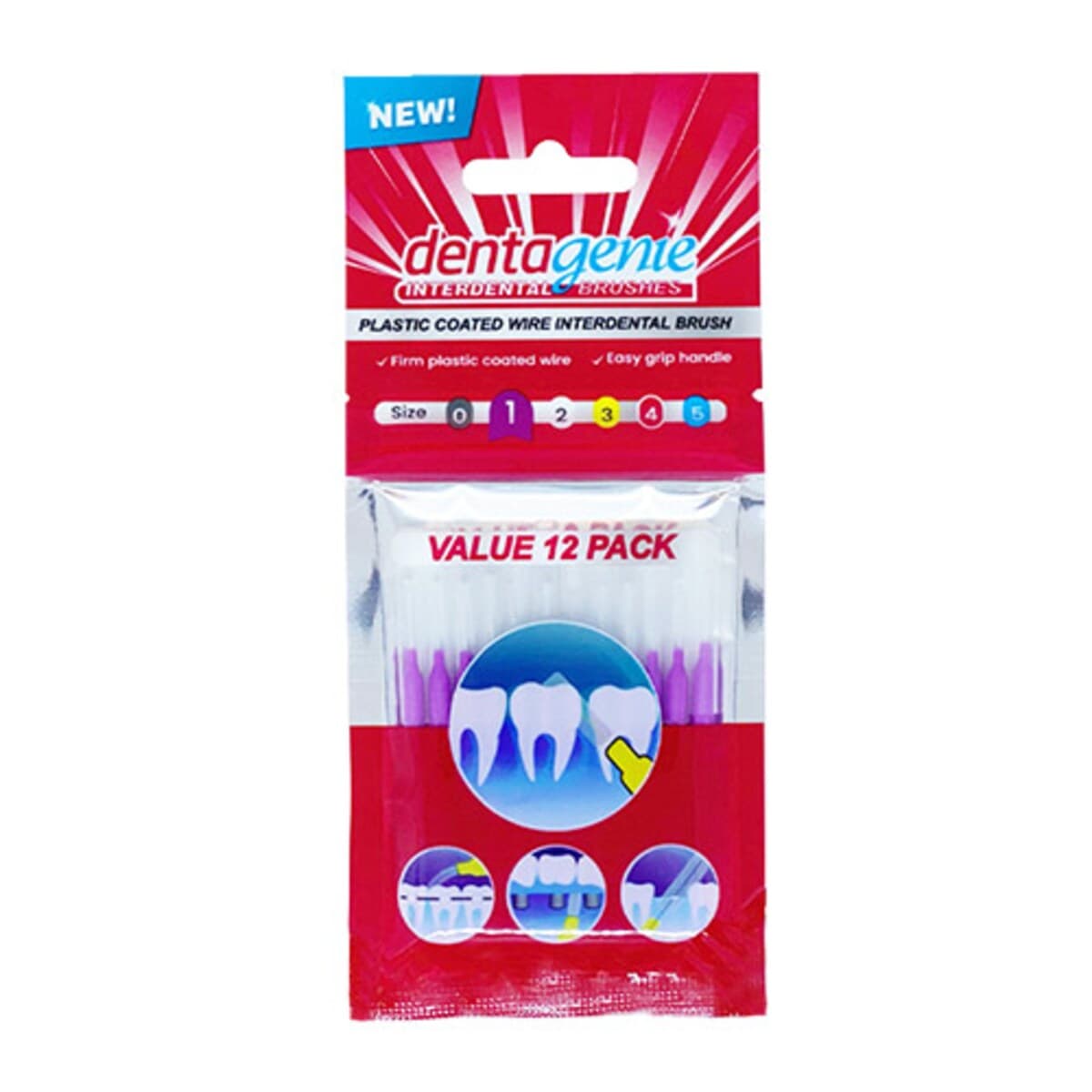 Dentagenie Interdental Brush Purple Size 1 12 Pack