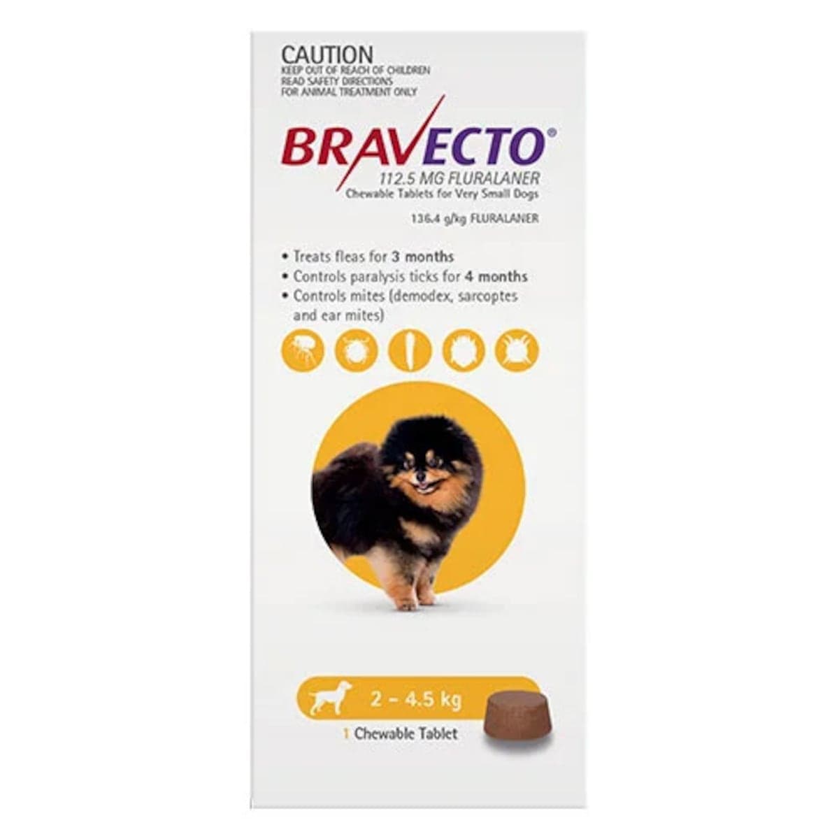 Bravecto For Very Small Dogs 2Kg - 4.5Kg 1 Chewable Tablet