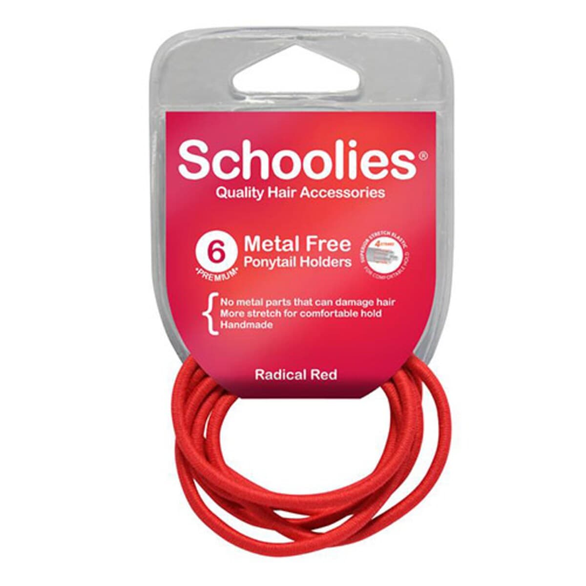 Thumbnail Schoolies #Sc470 Metal Free Ponytail Holders Radical Red 6 Pack