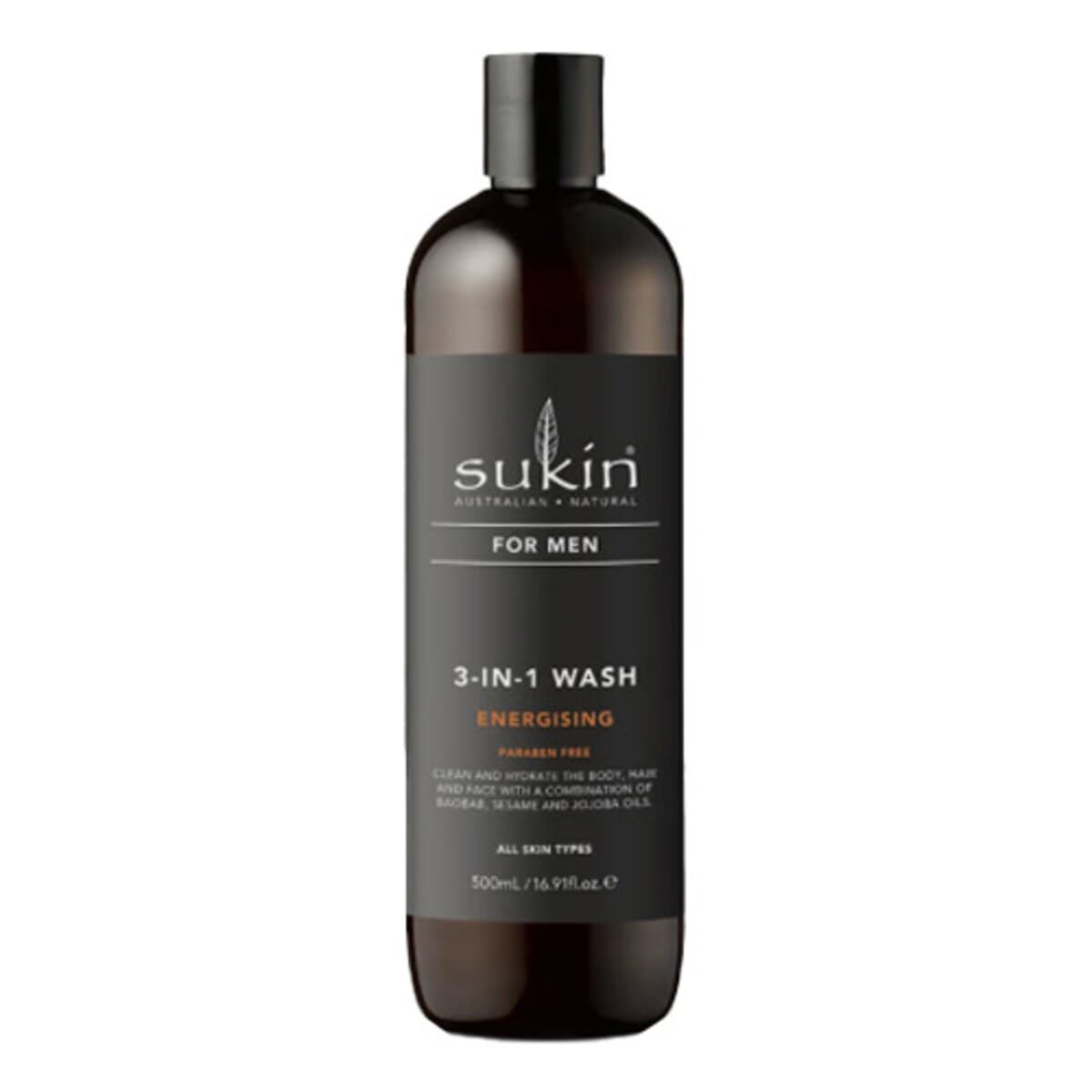 Sukin For Men 3-In-1 Energising Body Wash 500Ml