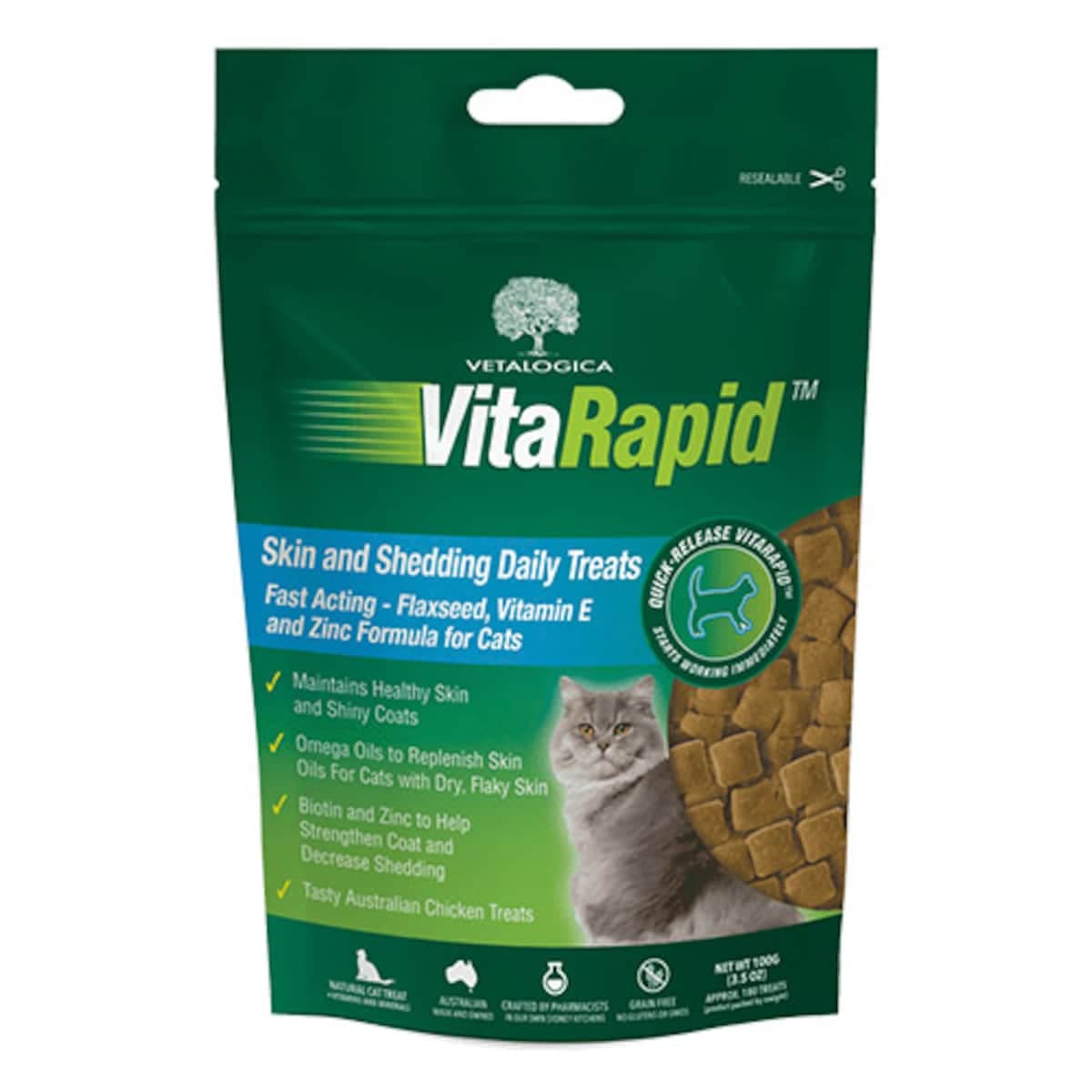 Vetalogica Vitarapid Skin & Shedding Daily Treats For Cats 100G