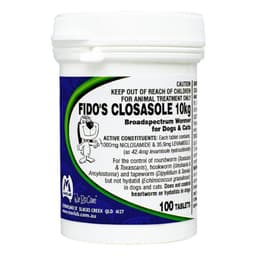 Fido's Closasole 10Kg Broad Spectrum Wormer For Cats & Dogs 100 Tablets