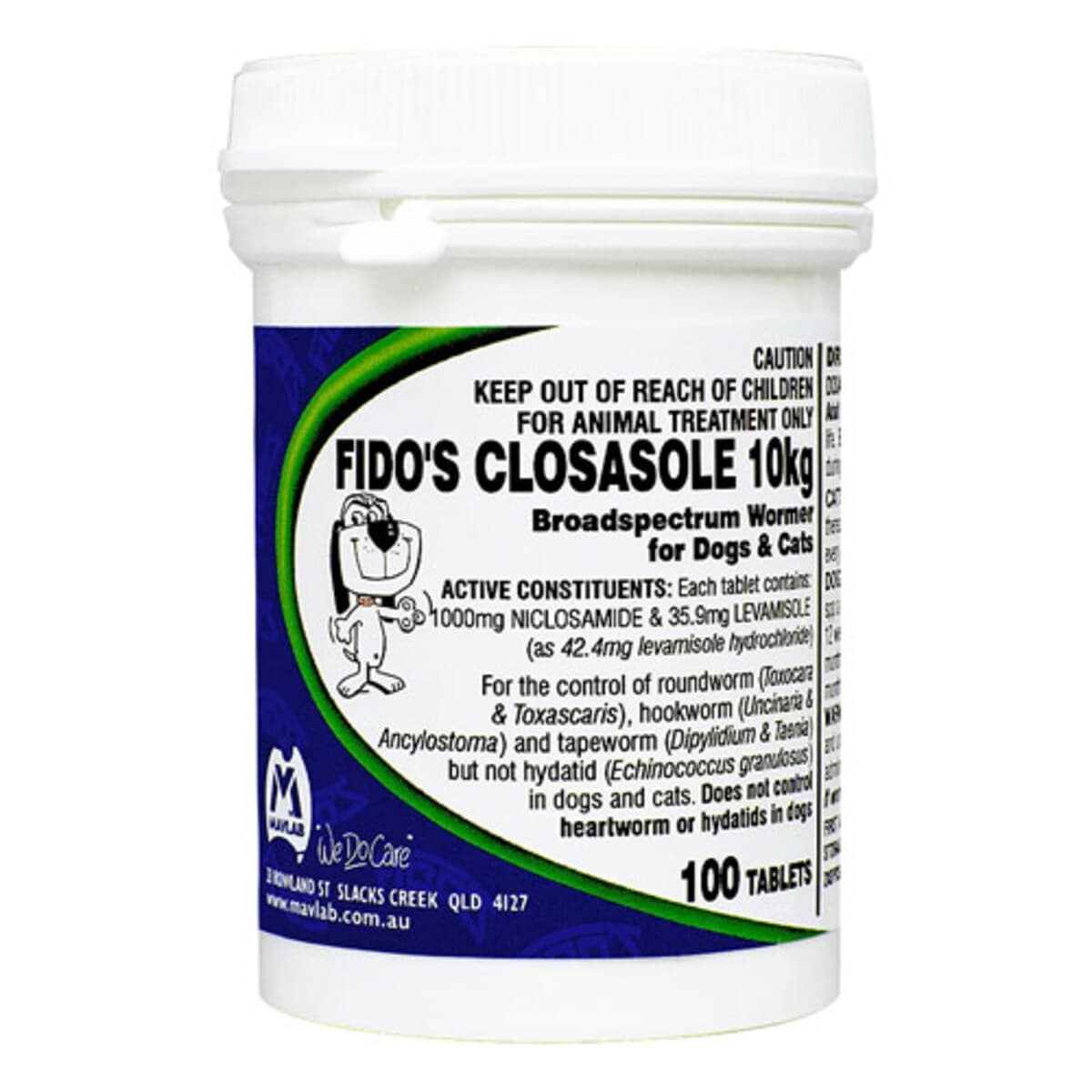 Fido's Closasole 10Kg Broad Spectrum Wormer For Cats & Dogs 100 Tablets