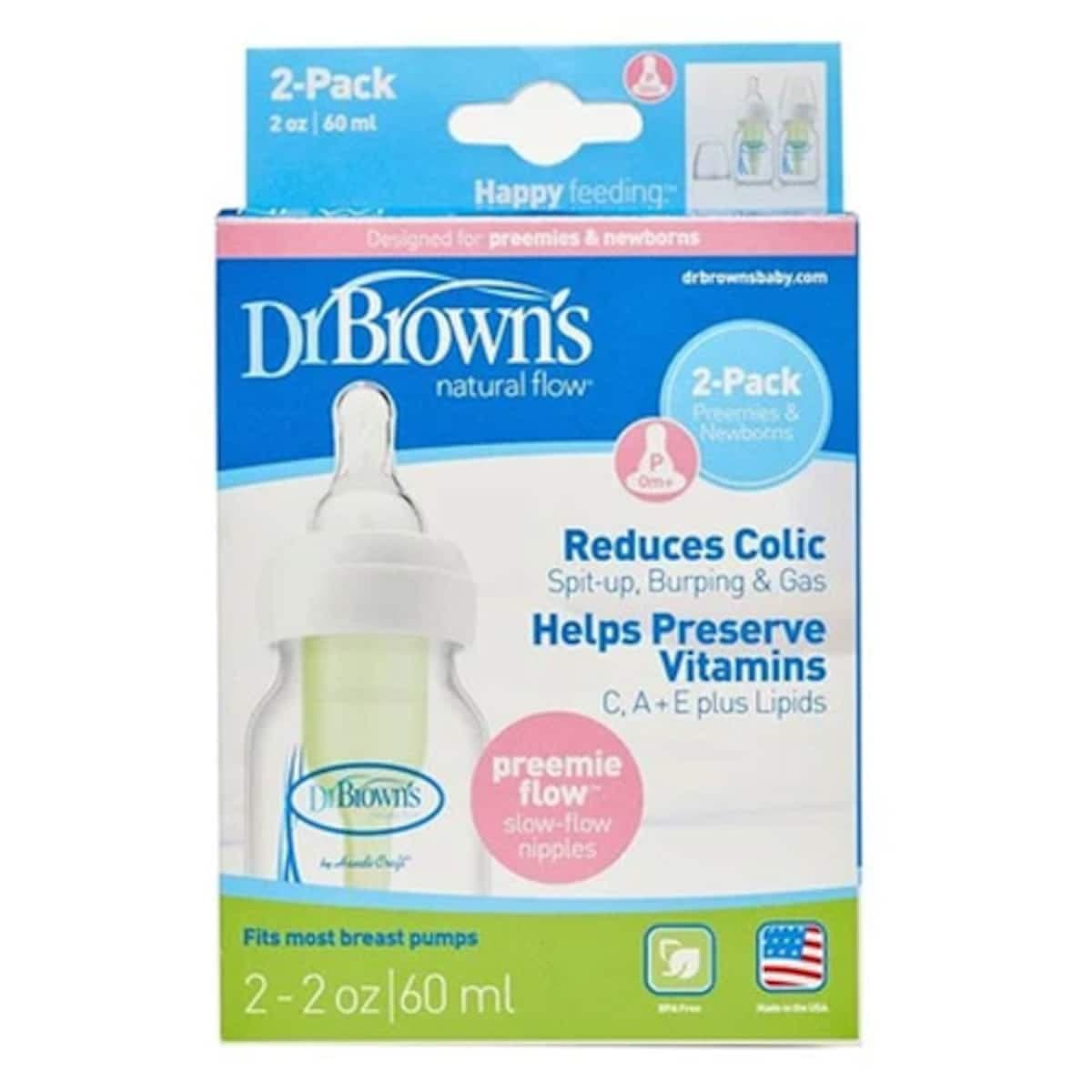 Dr Brown's Options Narrow Neck Bottle With Preemie Teat 2 X 60Ml