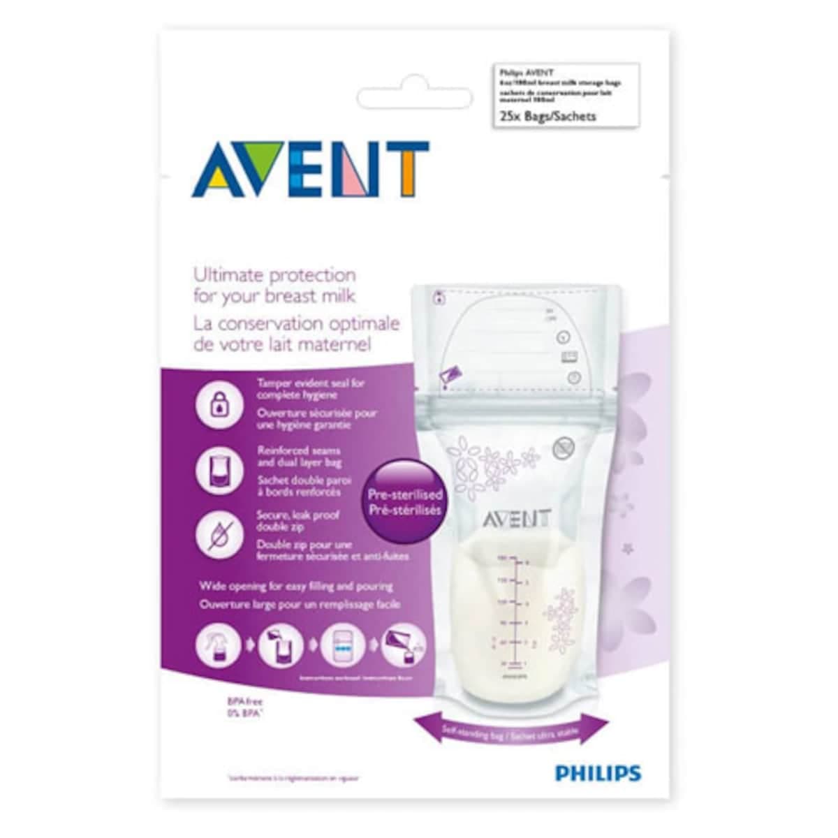 Avent Baby Milk Storage Bags 180Ml X 25 Pack