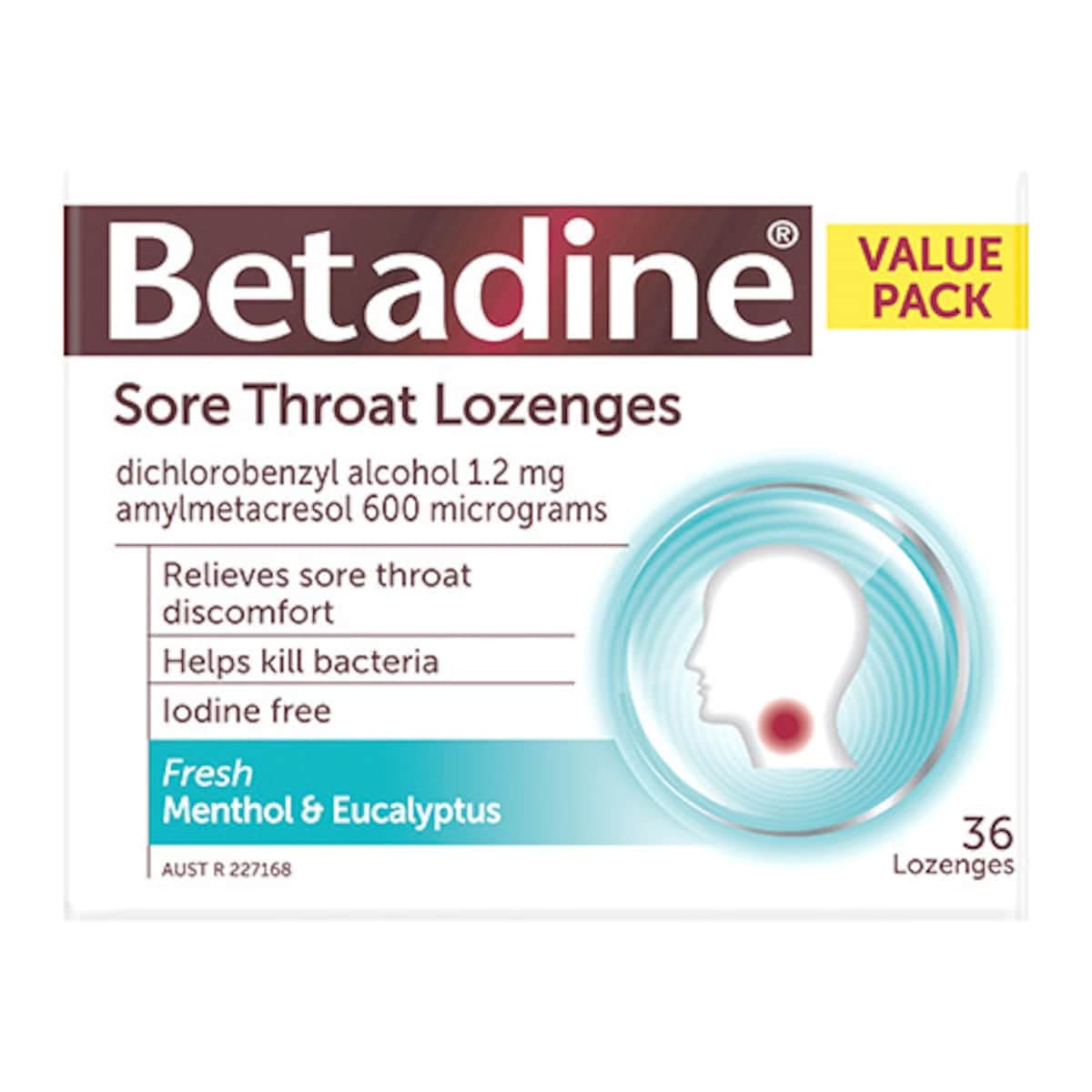 Betadine Sore Throat Lozenges Menthol & Eucalyptus 36 Pack