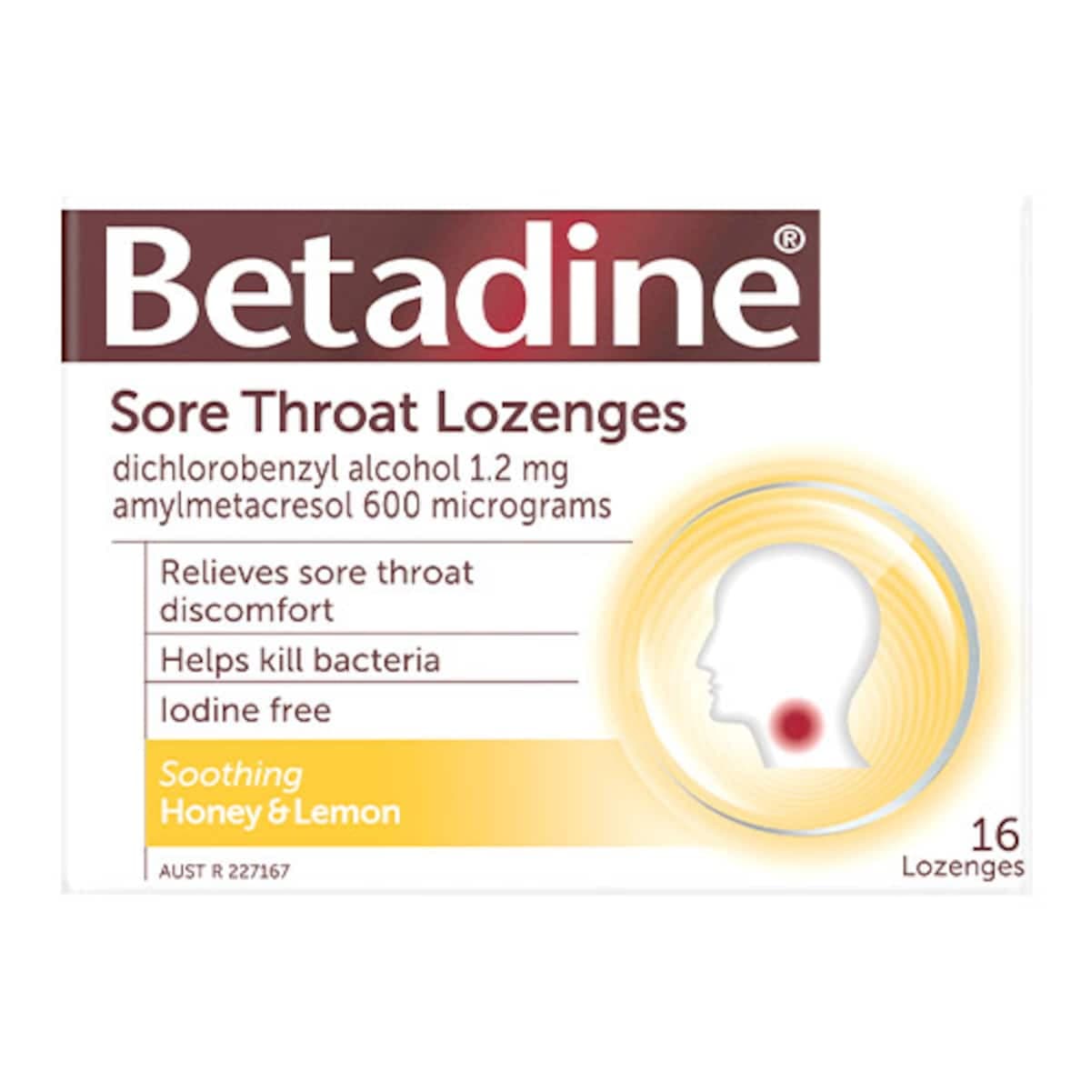 Betadine Sore Throat Lozenges Honey & Lemon 16 Pack