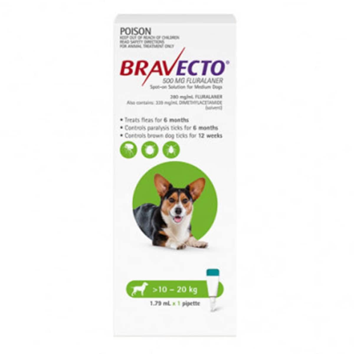 Bravecto Spot-On For Medium Dog 10 - 20Kg 1 Pack (Green)