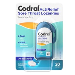 Codral Actirelief Sore Throat Lozenges Anaesthetic Coolmint 20 Pack