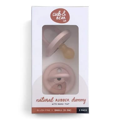 Cub & Bear Co Baby Natural Rubber Dummy Round Teat Small (0-3 Months) Blush Pink 2 Pack