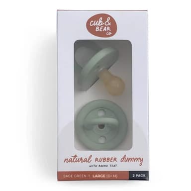 Cub & Bear Co Baby Natural Rubber Dummy Round Teat Large (6+ Months) Sage Green 2 Pack