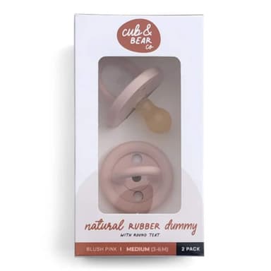 Cub & Bear Co Baby Natural Rubber Dummy Round Teat Medium (3-6 Months) Blush Pink 2 Pack