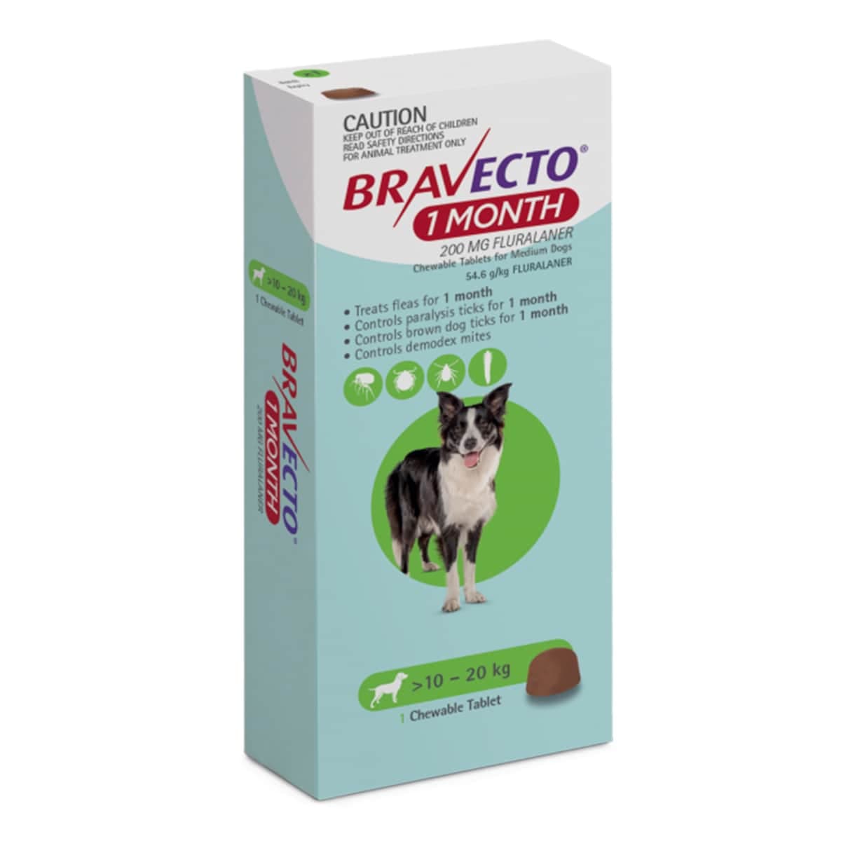 Bravecto 1-Month Chews For Medium Dogs 10-20Kg 1 Tablet