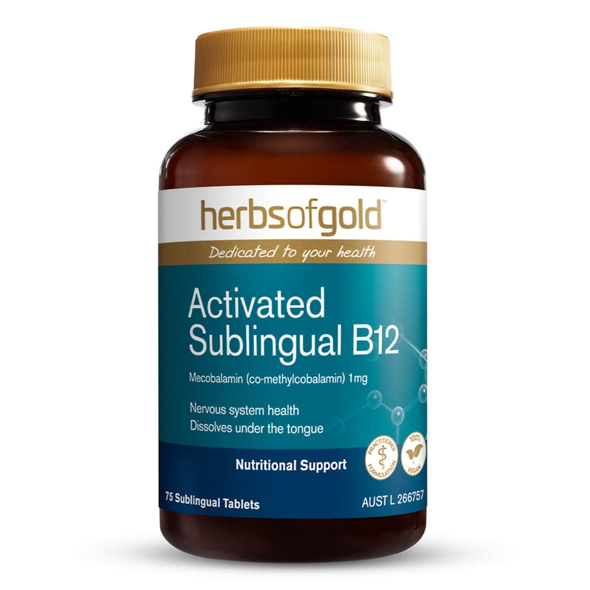 Herbs Of Gold Activated Sublingual B12 75 Tablets