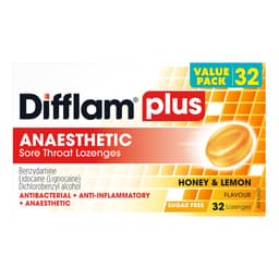 Difflam Plus Anaesthetic Sore Throat Lozenges Honey & Lemon 32 Pack Value Pack