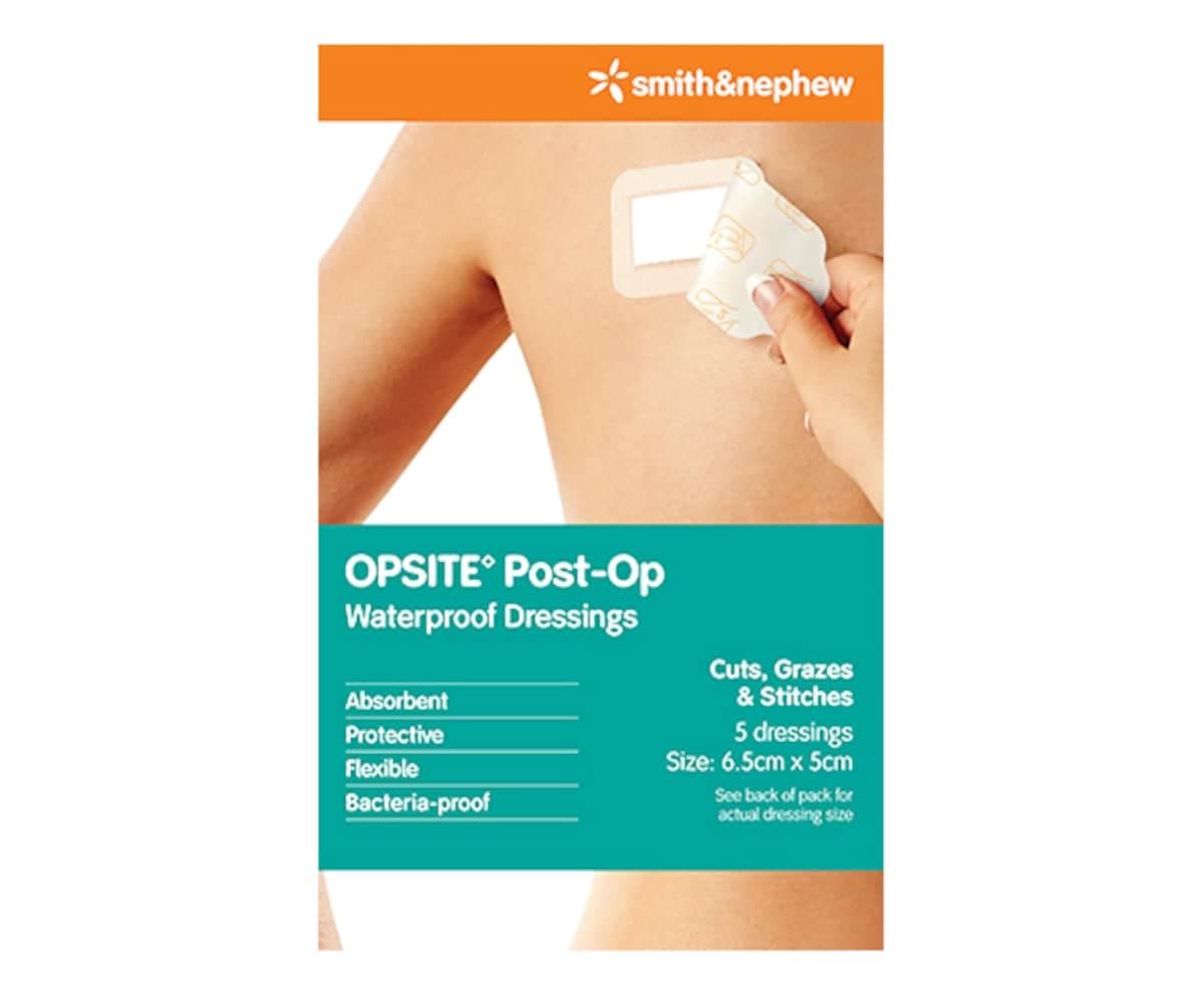 Opsite Post-Op Waterproof Dressing 6.5Cm X 5Cm 5 Pack By Smith & Nephew