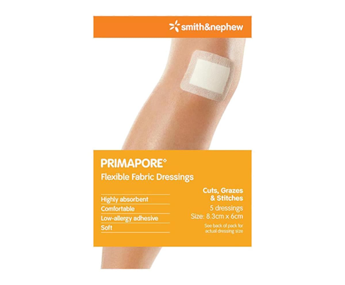 Primapore Flexible Fabric Dressing 8.3Cm X 6Cm 5 Pack By Smith & Nephew