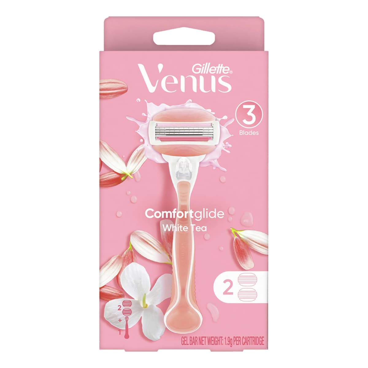 Gillette Venus Comfortglide White Tea Razor Handle + 2 Blade Refills