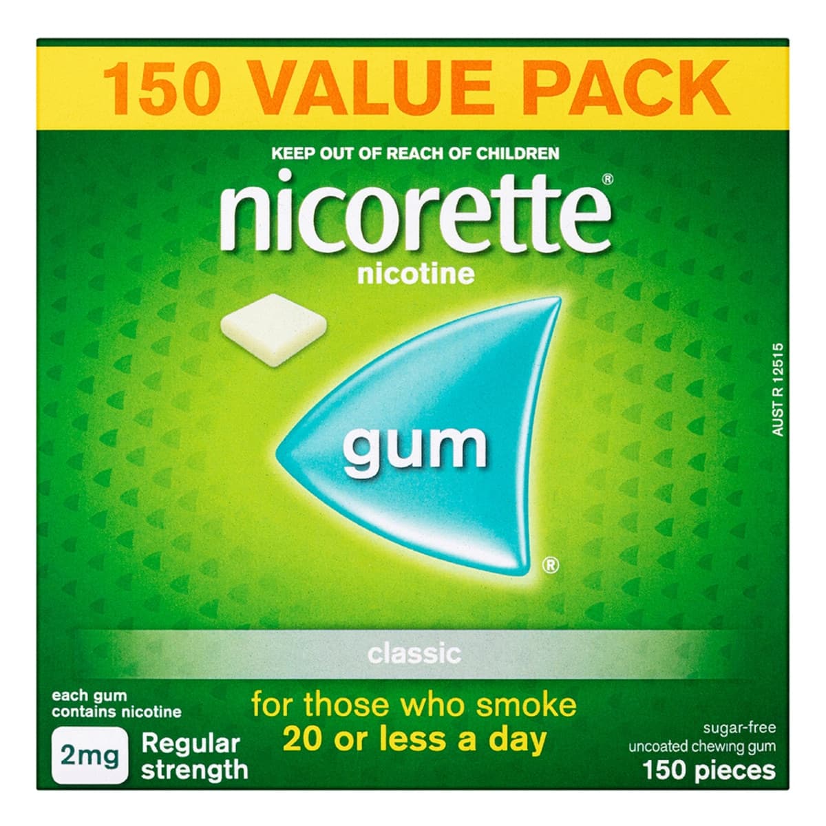 Nicorette Quit Smoking Nicotine Gum 2Mg Classic 150 Pieces Value Pack