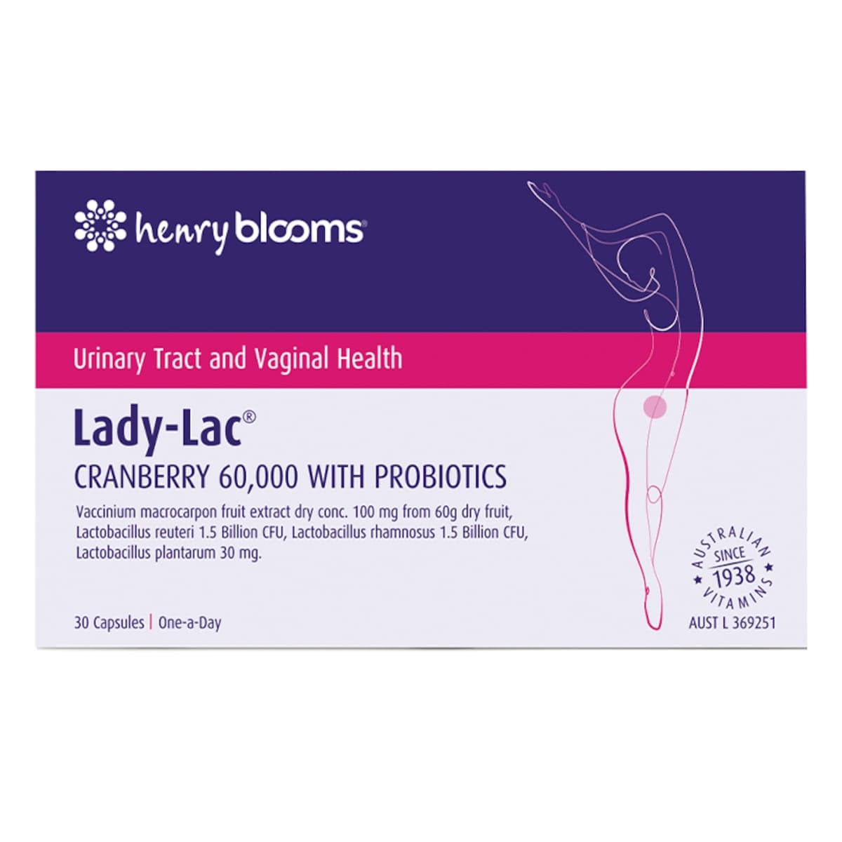 Henry Blooms Lady-Lac Cranberry 60000 With Probiotics 30 Capsules