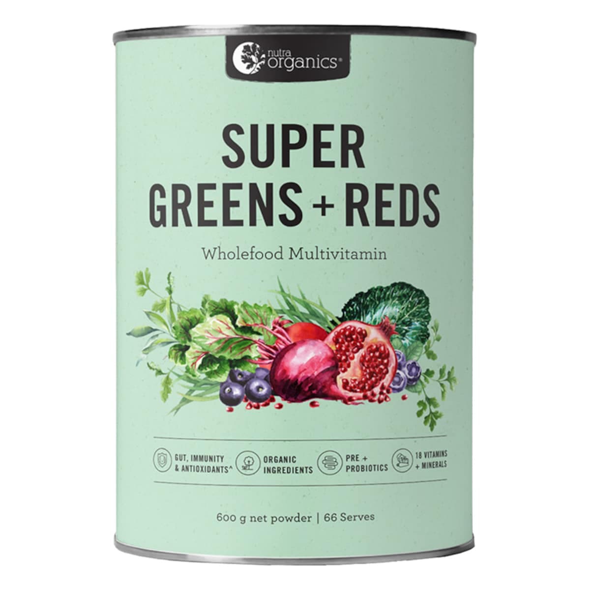 Nutra Organics Super Greens + Reds Powder 600G