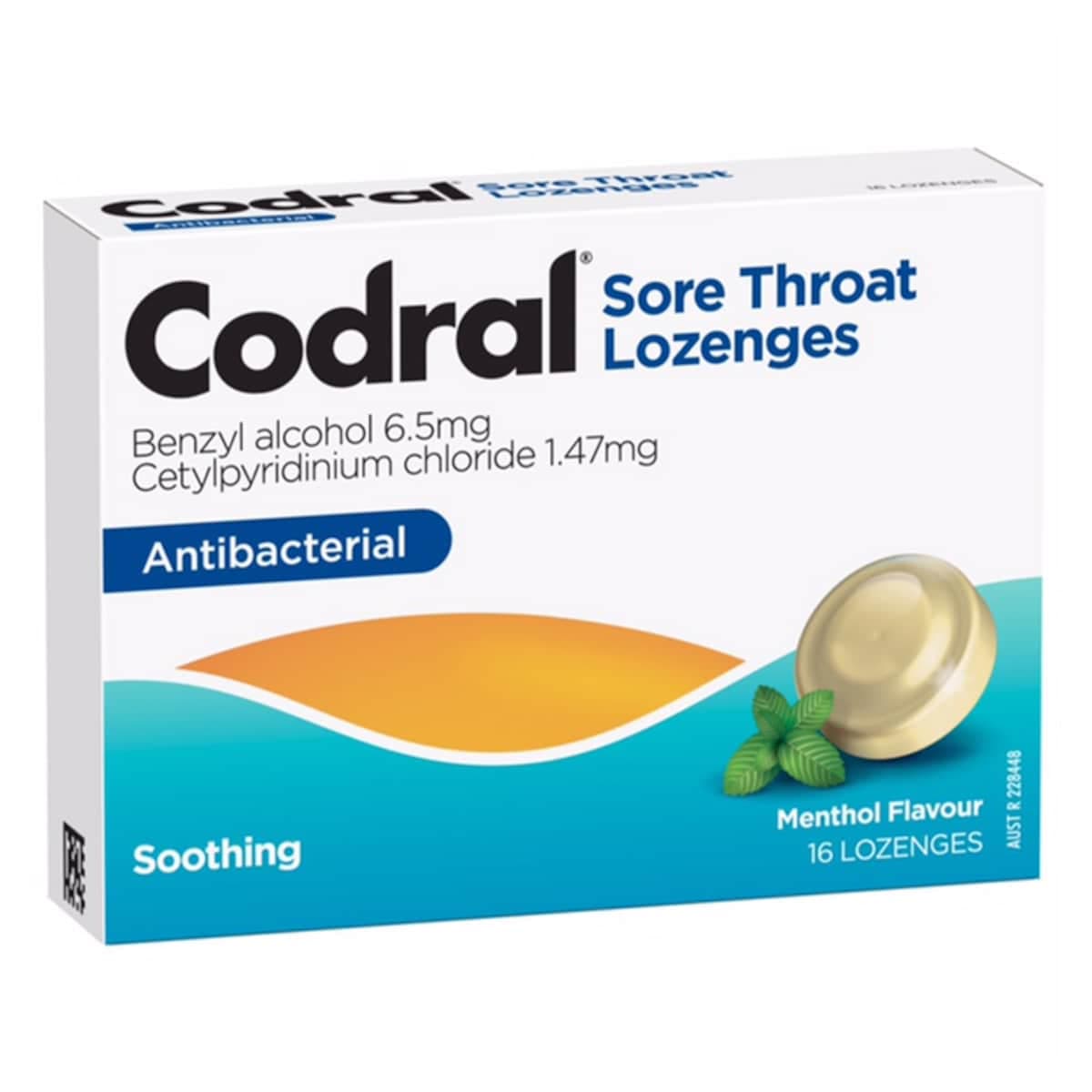 Codral Sore Throat Lozenges Antibacterial Menthol 16 Pack