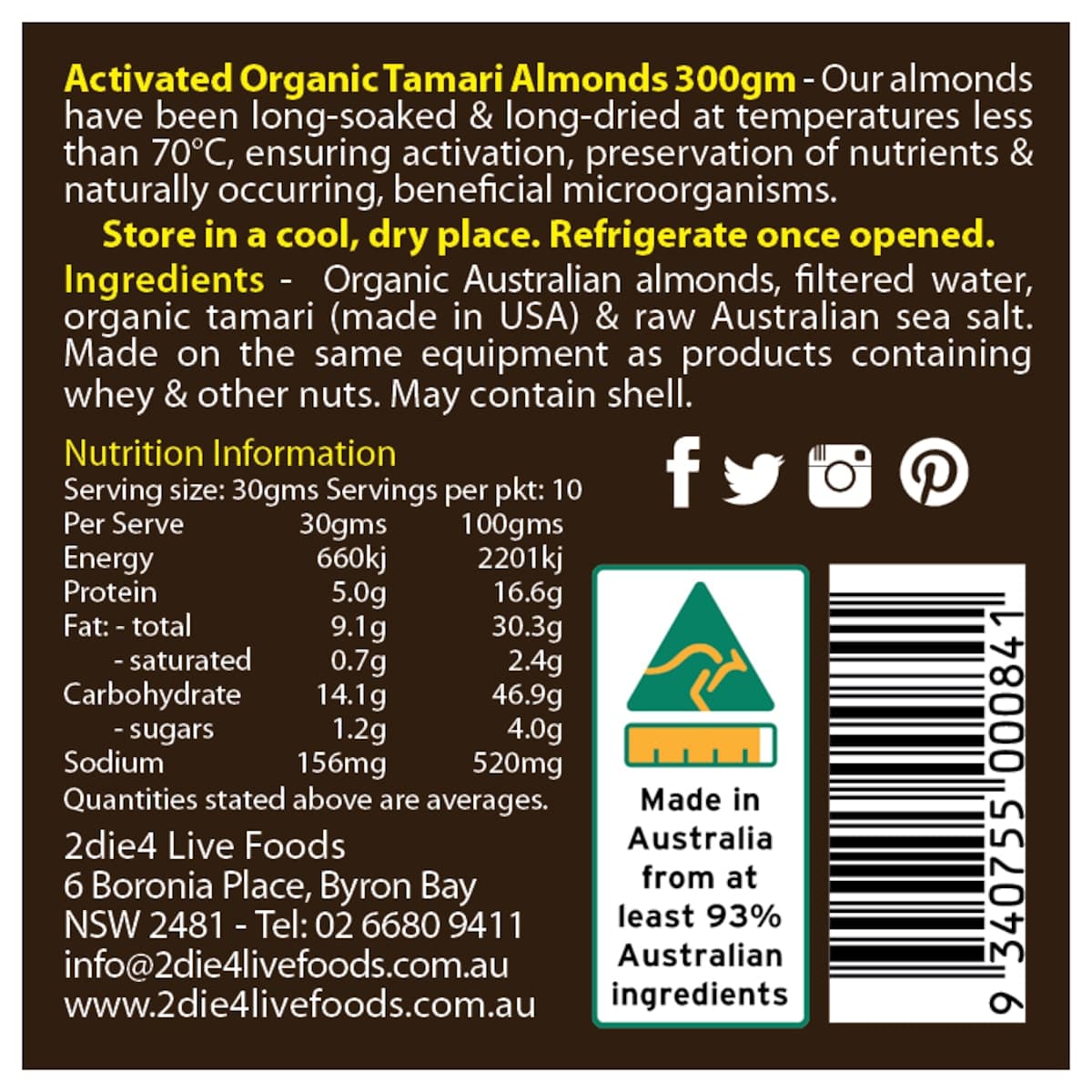 Thumbnail 2Die4 Organic Activated Vegan Tamari Almonds 300G