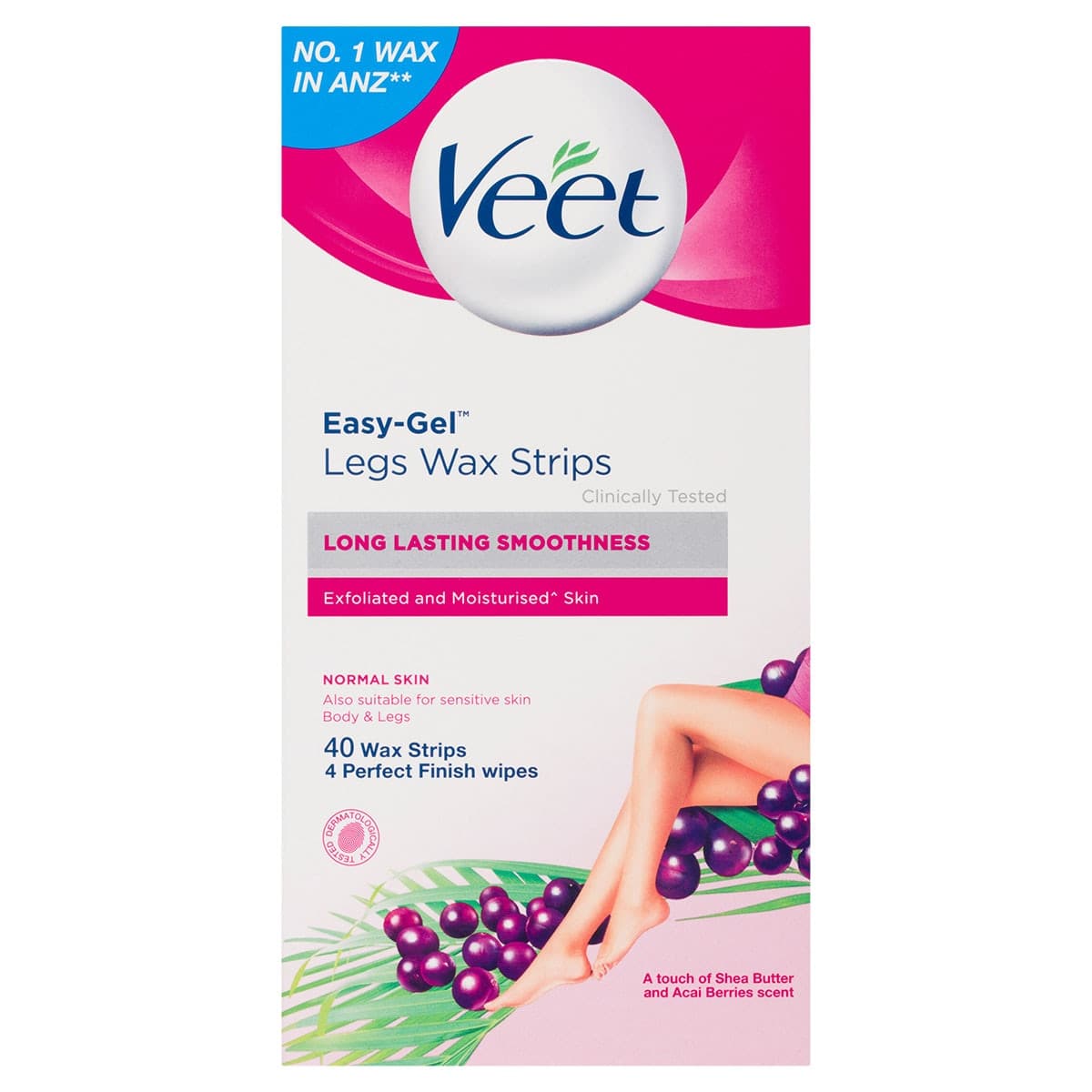 Veet Easy Gel Leg Wax Strips Normal Skin 40 Pack