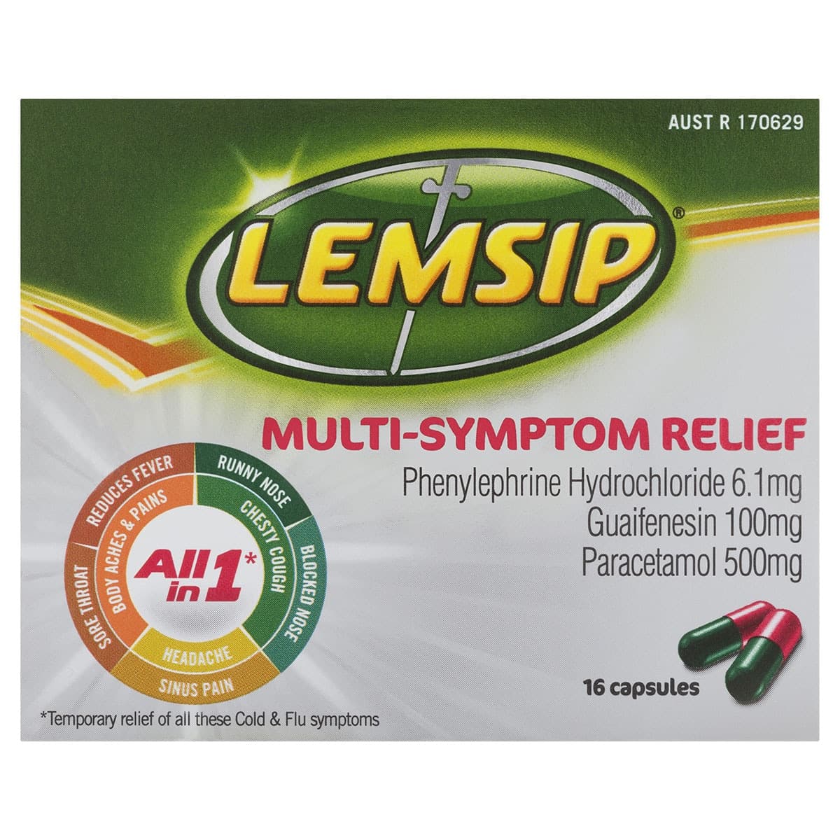 Lemsip Multi-Symptom Relief All In One Cold & Flu 16 Capsules