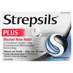 Strepsils Plus Blocked Nose Relief Menthol Eucalyptus 16 Lozenges