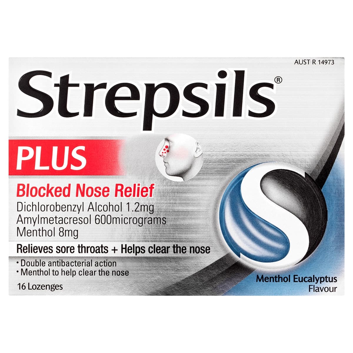 Strepsils Plus Blocked Nose Relief Menthol Eucalyptus 16 Lozenges