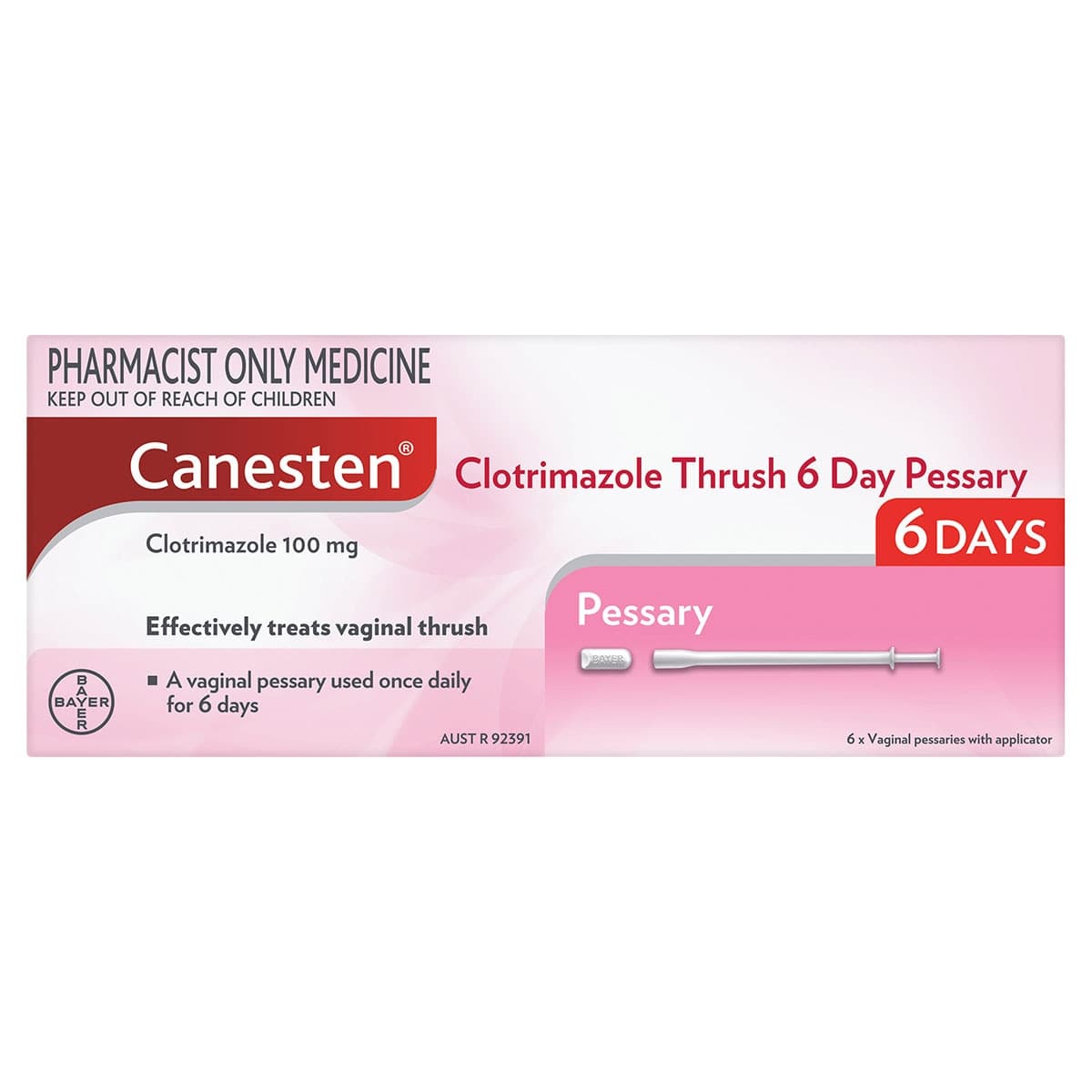 Canesten Clotrimazole (100mg) 6 Day Thrush Treatment 6 Pessaries