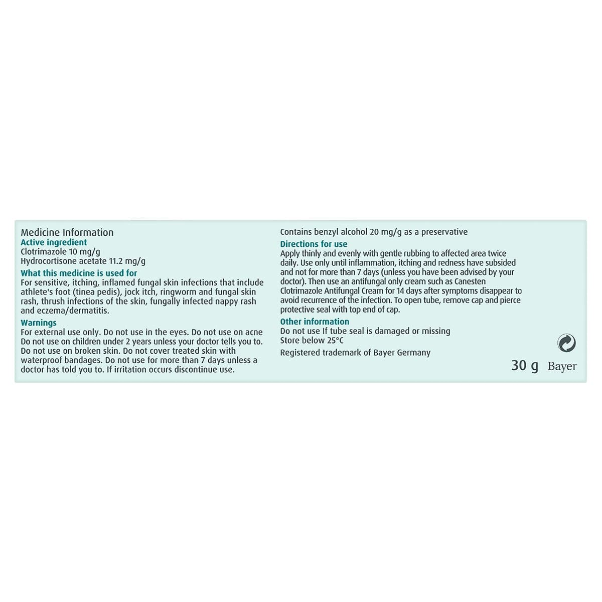 Thumbnail Canesten Extra Clotrimazole (10mg/g) Hydrocortisone (11.2mg/g) Antifungal Anti-Inflammatory Cream 30g