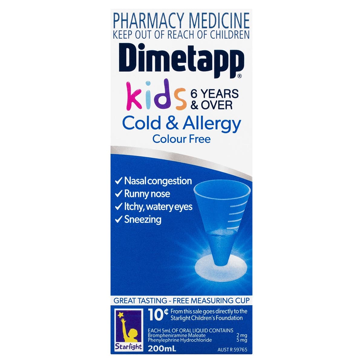 Dimetapp Kids 6+ Years Cold & Allergy Colour Free 200ml