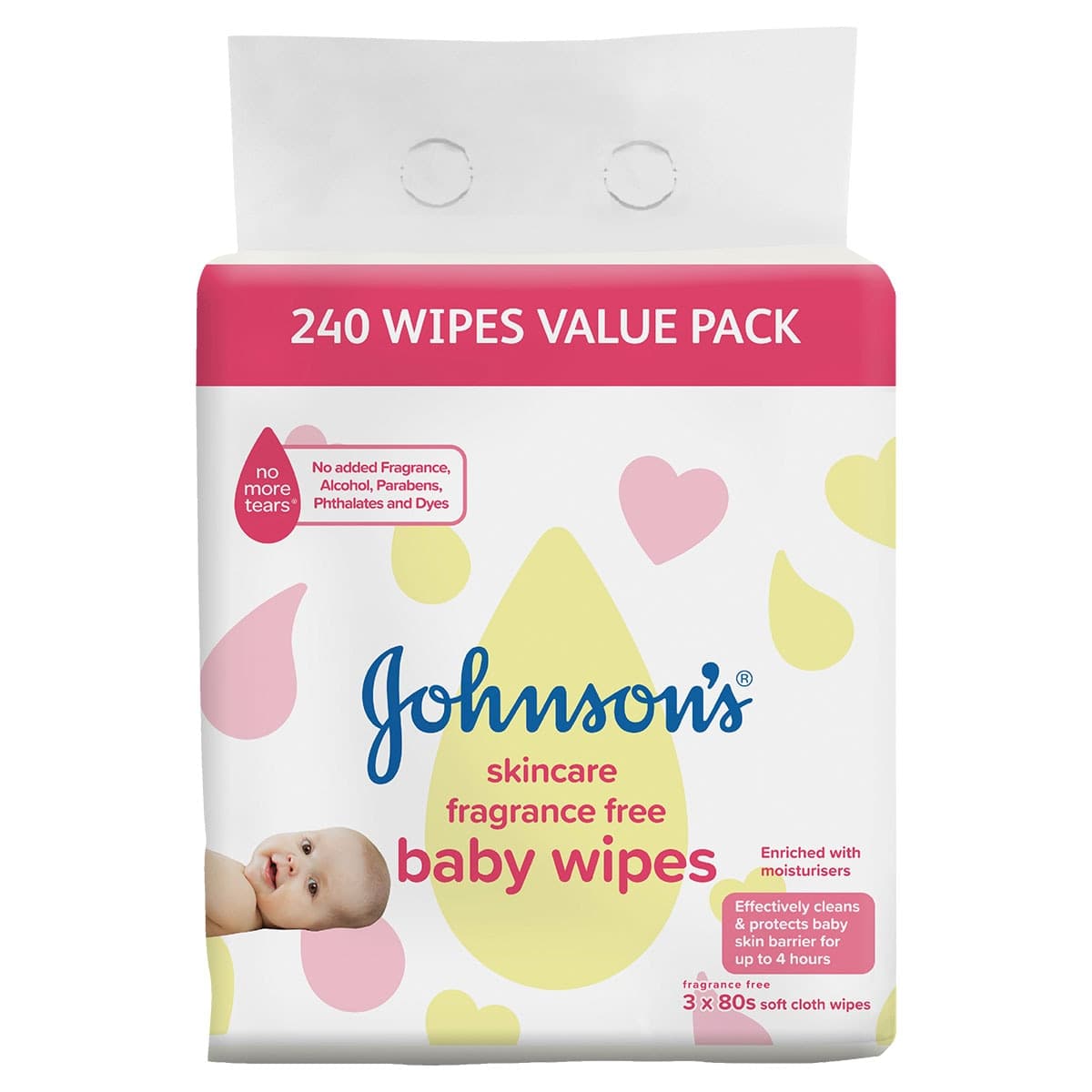 Johnsons Skincare Fragrance Free Baby Wipes 3 X 80 Soft Cloth Wipes