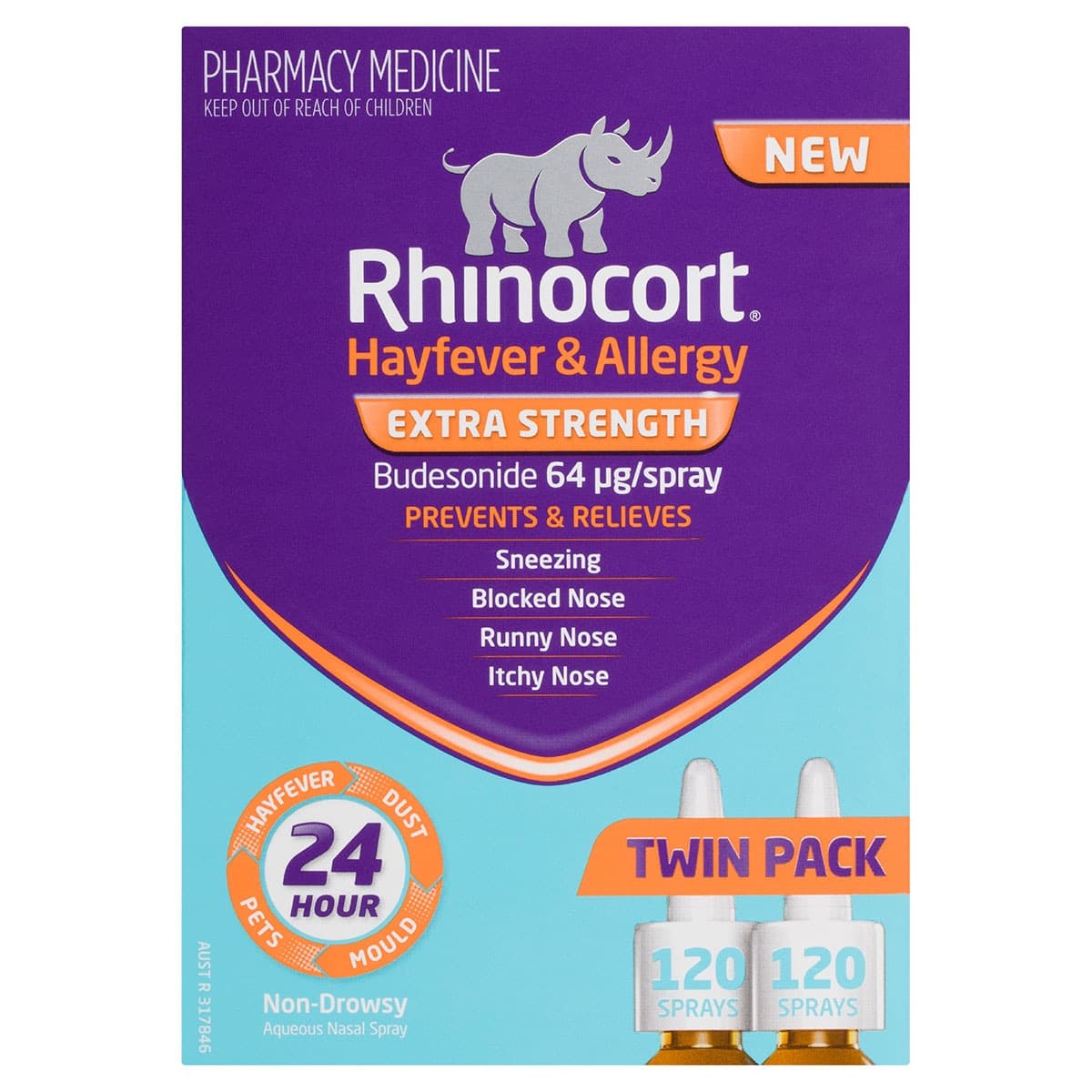 Rhinocort Hayfever & Allergy Extra Strength Nasal Spray 120 Sprays x 2 Pack